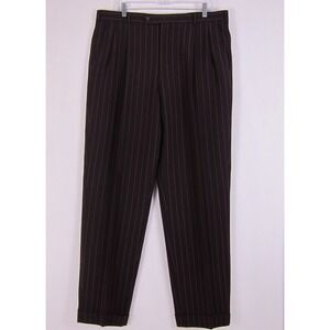 Mazzoni VTG Men's Baggy Red Pinstriped Pleated Cuffed Dress Pants 44x38
